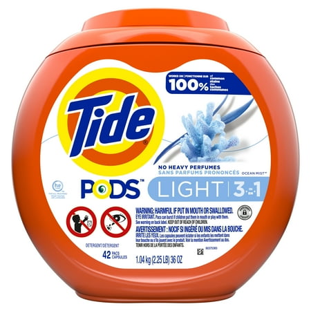 Tide Pods Light Laundry Detergent Pacs, 42 Ct, Ocean Mist Scent