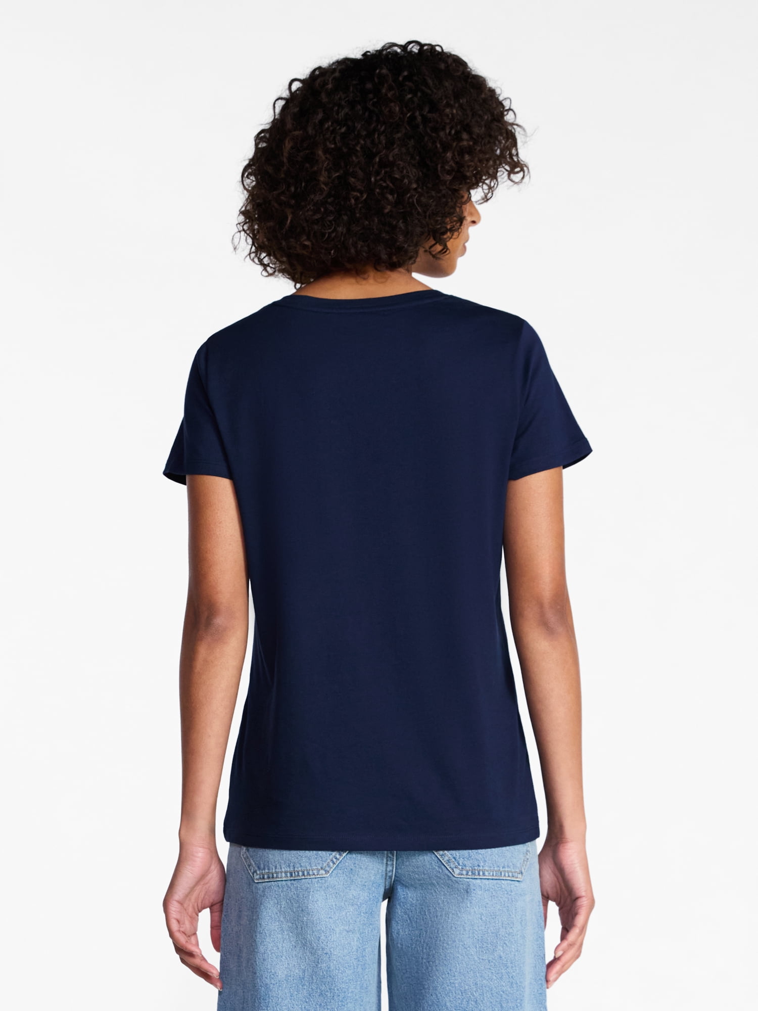 Time and Tru Women's Cotton V-Neck Tee with Short Sleeves, Sizes XS-4X