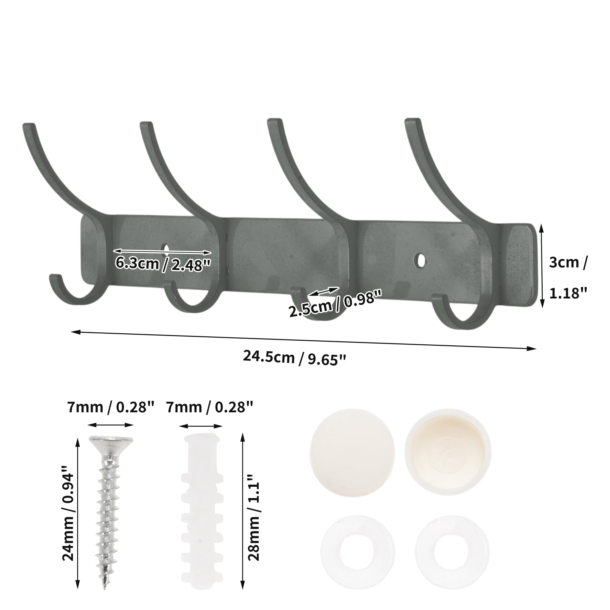Unique Bargains Coat Rack Wall Mount Hook Gray 9.6x1.2x6