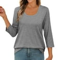 thumbnail image 7 of Casual 3/4 Sleeve Tops for Women Scoop Neck T Shirts Solid Color Summer Fall Spring Loose Tee Tshirts (XL, Gray), 7 of 7