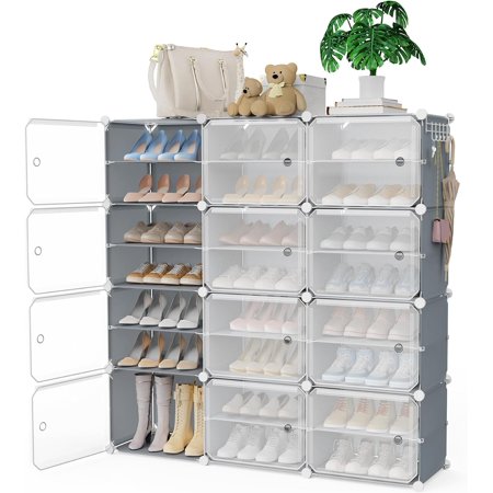 Portable Shoe Rack Organizer with Covers 48-Pair Shoe Storage Cabinet with Doors Stackable Shoes Rack Shoe Organizer for Closet Entryway FreeStanding Closed Shoe Rack Shoe Storage Shelf Cabinet