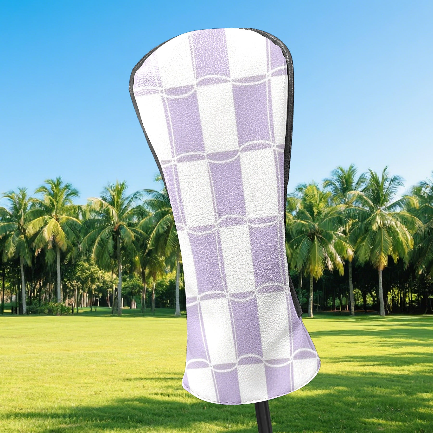 Golf Club Headcovers High Quality Waterproof Leather Golf Head Cover Set Men Women Driver Head Cover Exclusive Gift for Golf Lovers Purple Grid