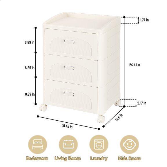 2pack 3 Tier Plastic Bedside Table Storage Cabinet with Drawers Nordic Modern Bedside Table for Bedroom
