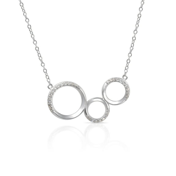 Tilo Jewelry .925 Sterling Silver Three Rings 3 Circles Necklace with Cubic Zirconia CZ Stones | Adjustable Chain | Women & Unisex