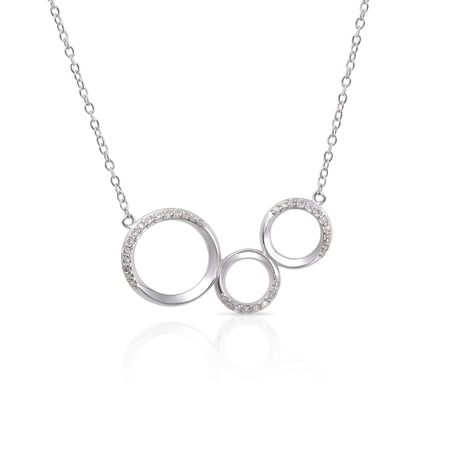 Tilo Jewelry .925 Sterling Silver Three Rings 3 Circles Necklace with Cubic Zirconia CZ Stones | Adjustable Chain | Women & Unisex