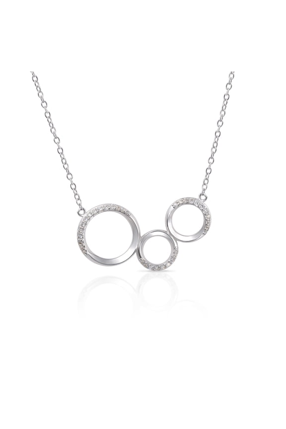 .925 Sterling Silver Three Rings 3 Circles Necklace with Cubic Zirconia CZ Stones | Adjustable Chain | Women & Unisex