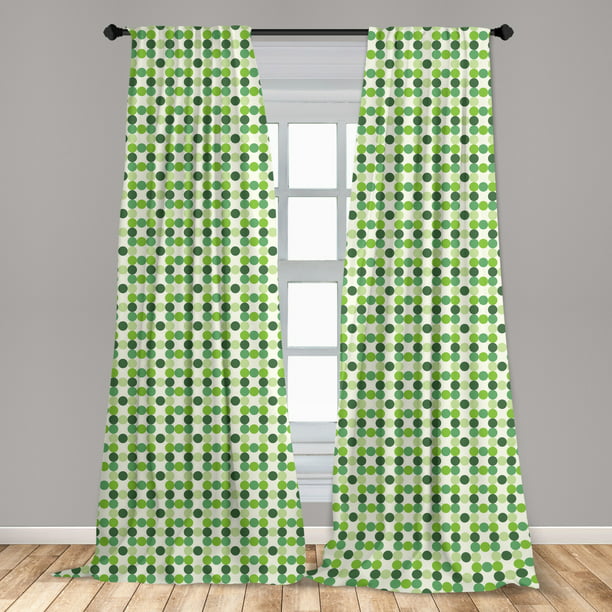 Geometrical Pattern Window Ds, Green And Cream Curtains