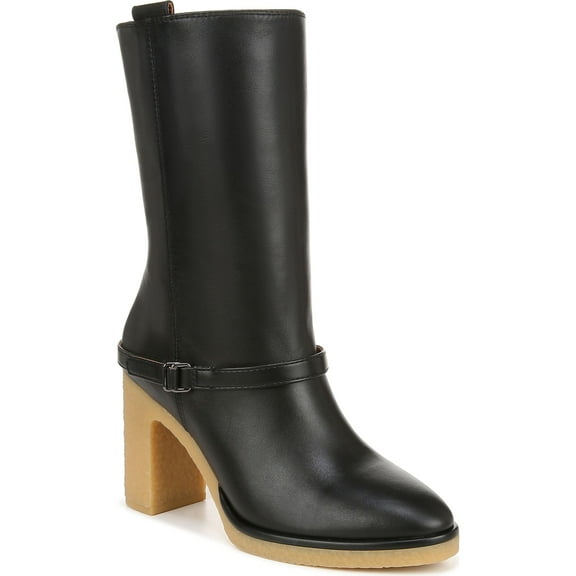 Franco Sarto Women's L-Paxton Mid Calf Heeled Gum Sole Boots Black Smooth 8M