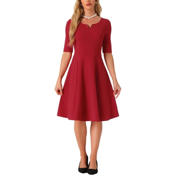INSPIRE CHIC Elegant A-Line Dress for Women's V Neck Half Sleeve Casual Midi Dresses