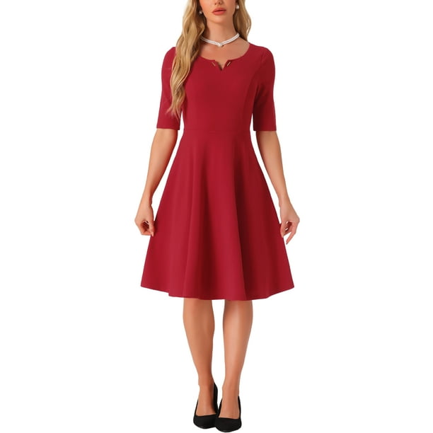 Vestido A-Line Elegante INSPIRE CHIC para Mujeres con Cuello en V y Manga Corta, Vestidos Midi Casual