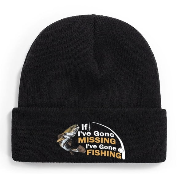 Fishing Knit Beanie Hat - If I've Gone Missing,I've Gone FISHING Cap Winter Fishing Hats for Men Cuffed Skull Cap Gift for Dad Husband Grandpa Christmas Father's Day Birthday