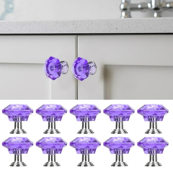 Elegant Diamond Dresser Knobs, Purple Glass Cabinet Handles for Home & Office Dcor, Sparkling Crystal Drawer Pulls with Chrome Base, Easy Installation for Cabinets, Dressers,