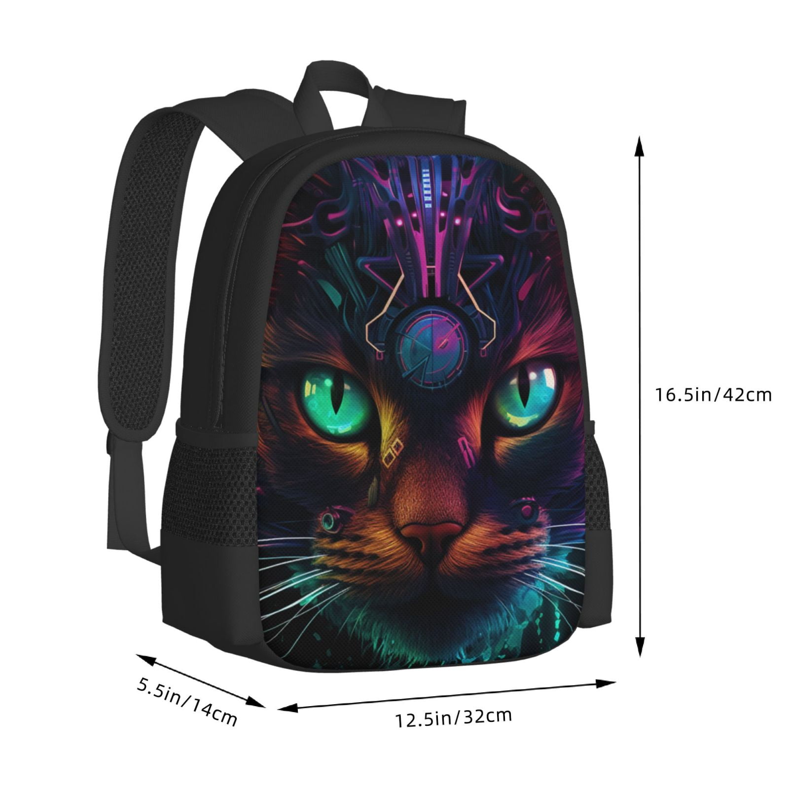 Ratiio Futuristic Cat Warrior Backpack for Men and Women - Durable 600D Oxford Cloth -Large Capacity, Water-Resistant School, Travel, and Hiking Bag
