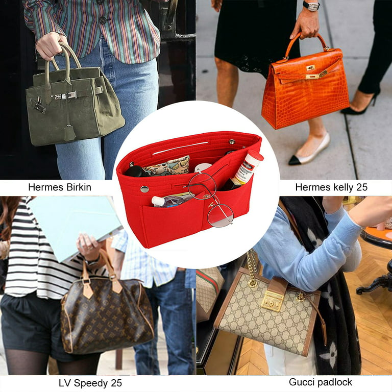 VONTER Travel Makeup Bag, Women Cosmetic Bag Insert Organizer Toiletry Bag  Case Pouch, Multi Pockets Handbag Organizer Felt Fabric,Adapted in LV