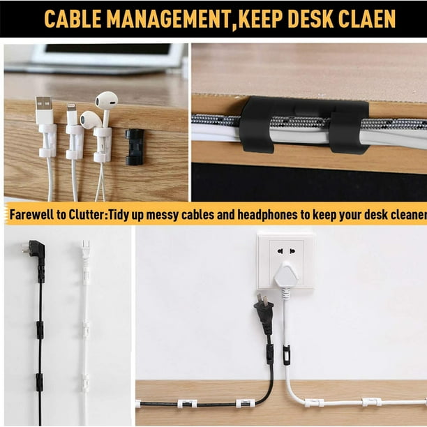 Greswe Cable Clips With Strong Self-Adhesive, Cable Management Tv Wire Holder Sticky Tidy And Organizer Cord And Wires - 40 Pcs White