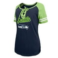thumbnail image 2 of Women's New Era College Navy/Neon Green Seattle Seahawks Lightweight Lace-Up Raglan T-Shirt, 2 of 3