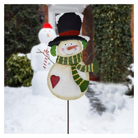 Christmas Snowman Yard Sign Metal Xmas Garden Stakes Decorative Snowmen Winter Holiday Decor for Lawn Patio Pathway Outdoor Decoration Party Supplies (C)