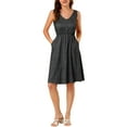 thumbnail image 3 of INSPIRE CHIC Women's Midi Polka Dots V-Neck Tie Drawstring Waist Sleeveless Dress XS Black, 3 of 8