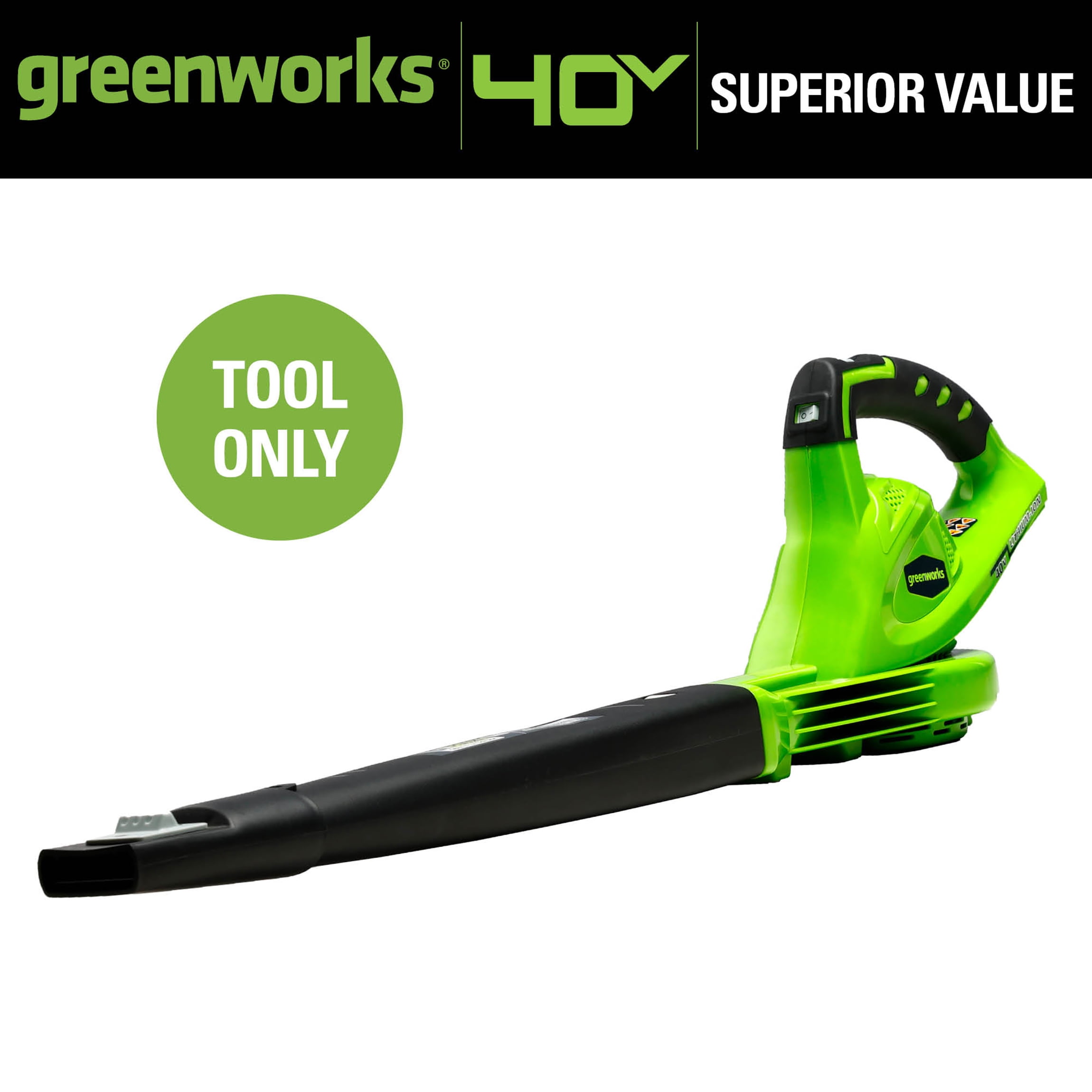 Greenworks 40V (230 MPH / 505 CFM / 75+ Compatible Tools) Cordless Brushless Leaf Blower / Vacuum, Tool Only