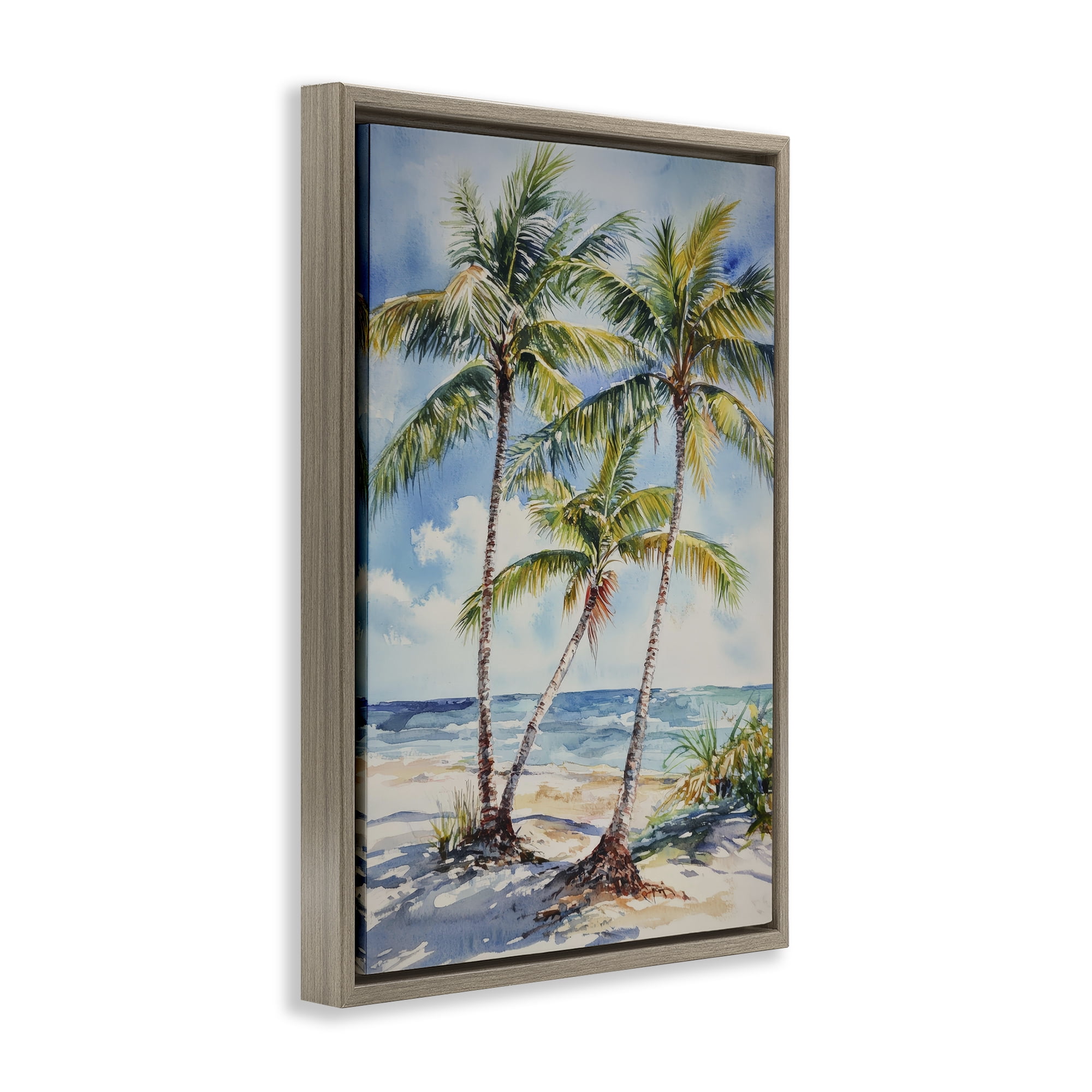 Stupell Industries Windy Palm Trees on Shore Brown Framed Floater Canvas Wall Art, design by Petal Prints Design