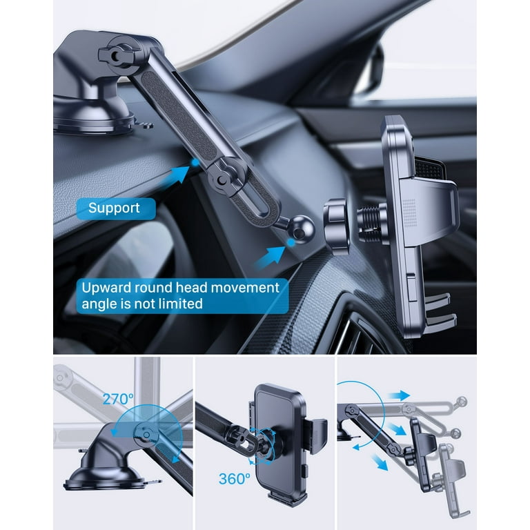 Phone Mount for Car 3 in 1 Dashboard Windshield Air Vent Multi Angle Adjustment Arm Dash Phone Holder Mount Car Cell Phone Holder Hands Free