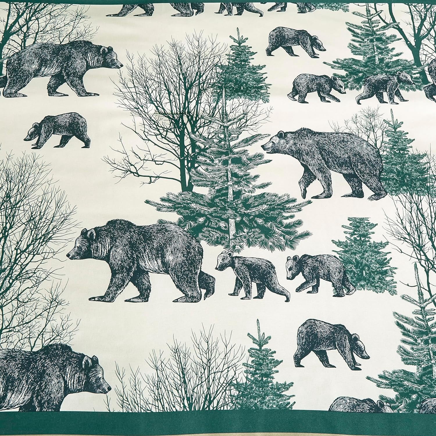 Chezmoi Collection Basin 7-Piece Northwest Cabin Lodge Comforter Set, Blue Green Ivory Tan Grizzly Bear Pine Tree Wilderness Printed Microfiber Bedding, Queen