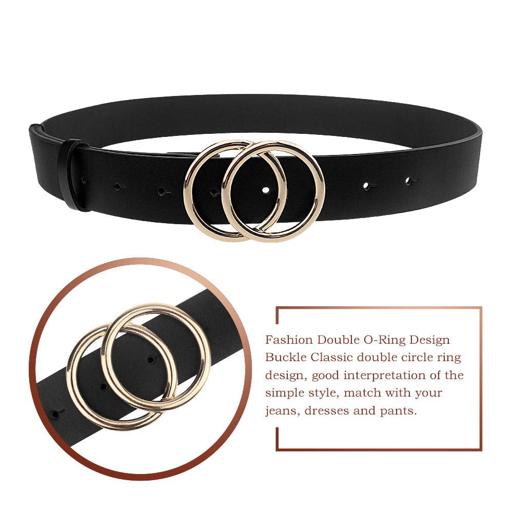 Bodychum 2 Pcs Leather Belts Women with Double O-Ring Buckle 45 Faux  Leather Jeans Belt for Pants Dresses, Christmas Gifts for Women