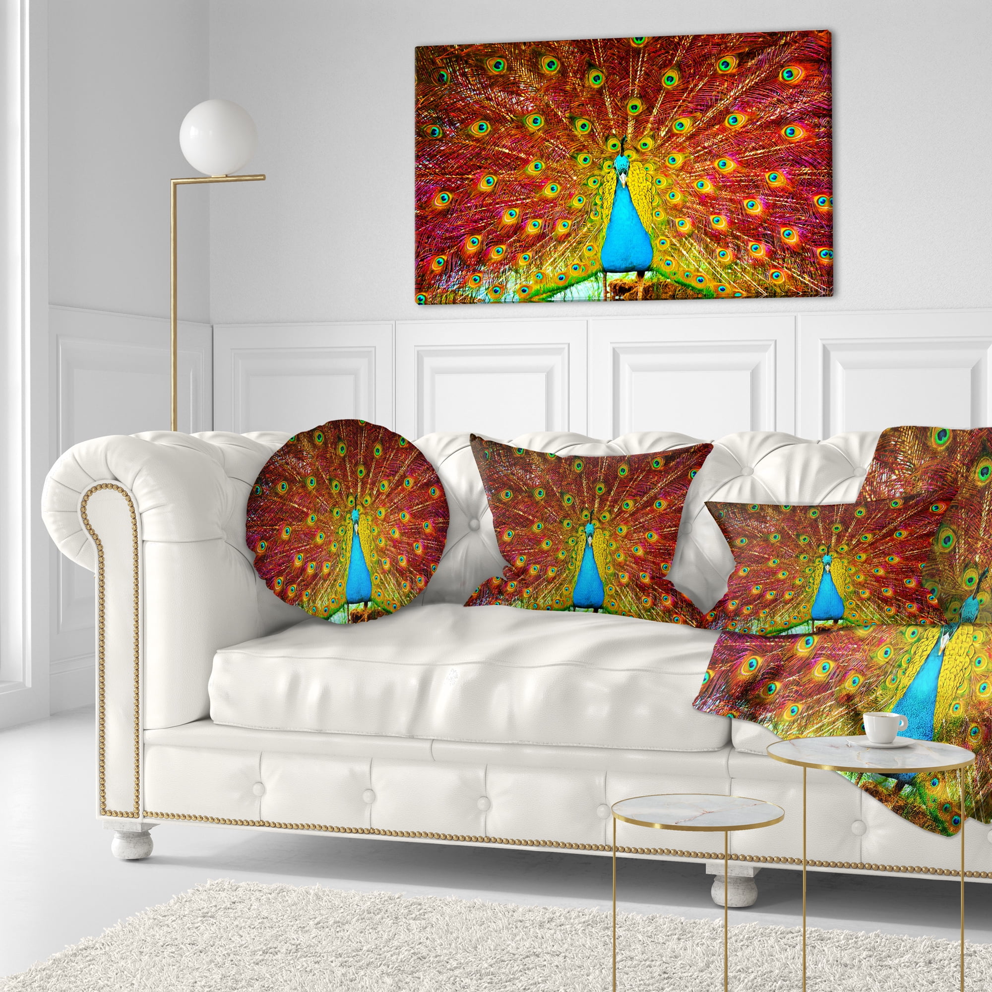 Designart Peacock Dancing - Animal Throw Pillow - 12x20