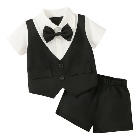 Povozer Baby Boy Summer Wedding Outfit Toddler Suits for Boy formal Wear Gentleman Outfits for Baby Summer Shorts Set 6M 9M 12M 18M 2Y for 18-24 Months,Black