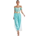 thumbnail image 4 of TiaoBug Womens Shiny Sequins Off Shoulder Jumpsuit with Choker Flowy Tassel Rompers One Piece Outfits Turquoise S, 4 of 6