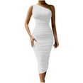 thumbnail image 2 of Fewfanhot Women Dresses One Shoulder Sleeveless Ruched Midi Club Party Dress, 2 of 8