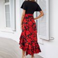 thumbnail image 6 of 2024 Clearance! JINMGG Summer Dresses 2024, Dresses for Women 2024 Summer Dresses for Women Short Sleeve V Neck Boho Floral Print Tie Waist High Low Ruffle Cocktail Maxi Dress Red XL, 6 of 7