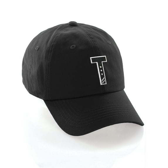 Daxton 3D Custom Alphabet AZ Letter Numbers Initial Baseball Dad Hat- Black, Letter T