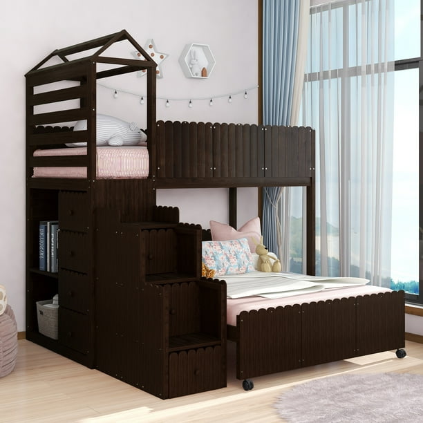 Kids Bunk Bed With Storage Stairway, Full Size Loft Bed With Stairs And Storage