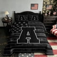 thumbnail image 2 of Meiyoeat Vintage American Flag Letter A Queen Comforter Set 3pcs for Men Boys, Patriotic Monogram Bedding Comforter Set, Black Gray White,Black Reversible, 2 of 6