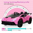 thumbnail image 5 of 24V Lamborghini Huracan Ride On Car, Battery Powered Electric Car with Parent Remote Control, USB Port, Bluetooth, Drifting, LED Lights, Music and 2 Speeds for Kids Ages 3-8, Pink, 5 of 9