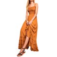 thumbnail image 2 of SUNSIOM Femmes Licol Cou Robe Longue Couleur Unie Plissée Ourlet Dos Nu Robe de Soirée pour Beach Club Streetwear d'Été, 2 of 6