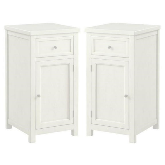 Home Square Jennifer Wood 1-Drawer Side Table in Antique White - Set of 2