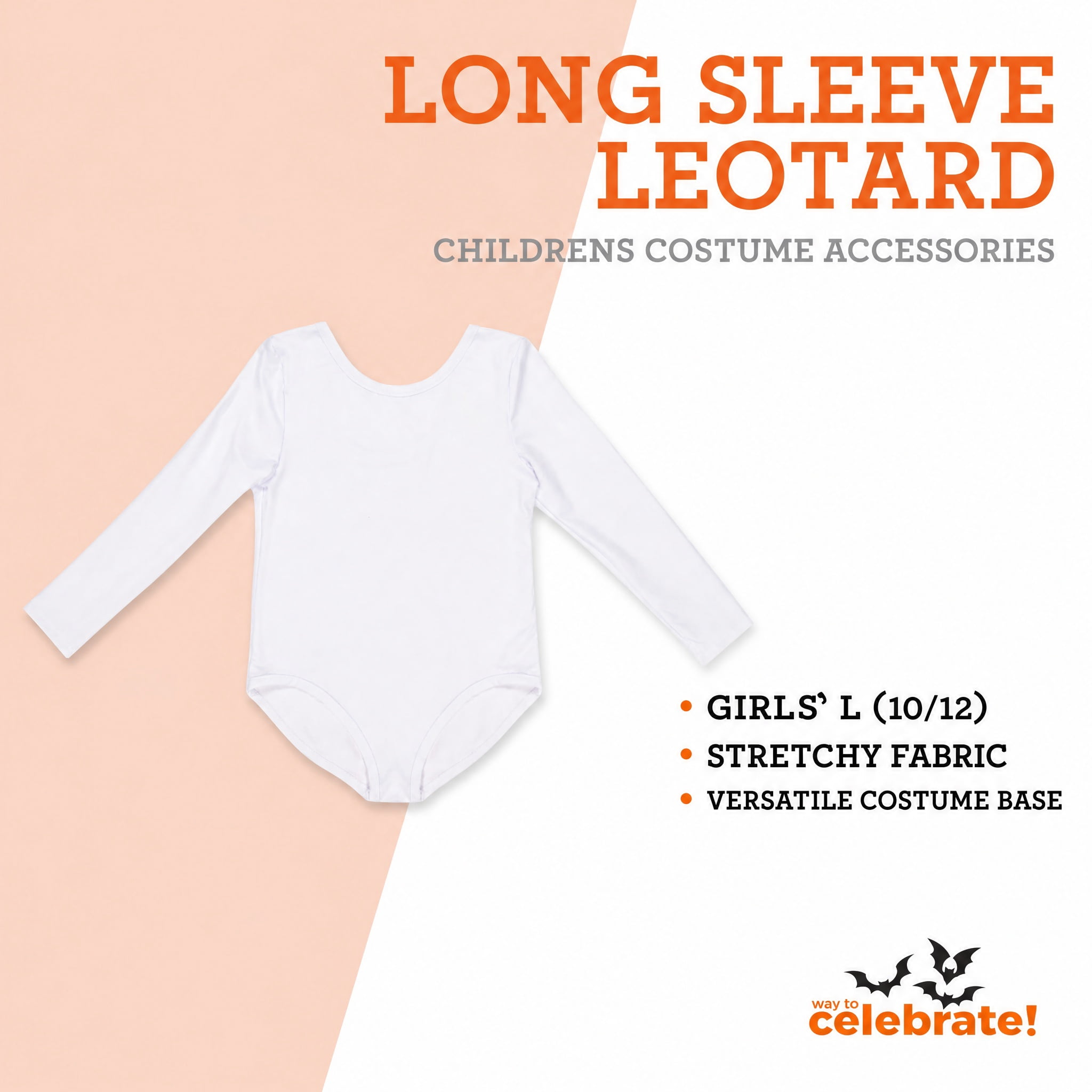 Long Sleeve Leotard Costume Accessory for Children, White, L (10/12), Halloween by Way To Celebrate