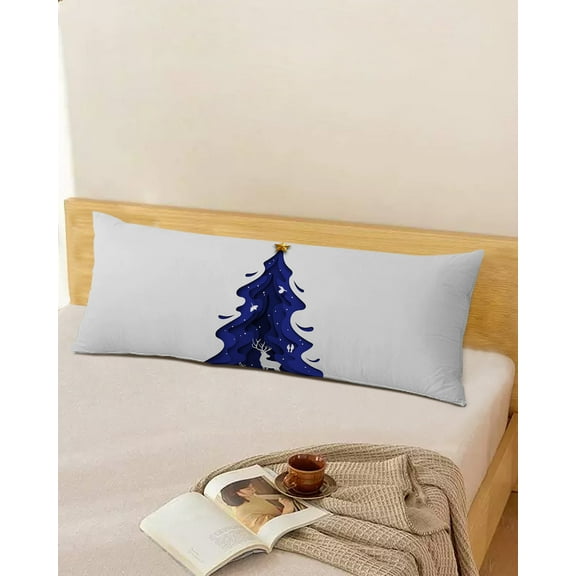 Navy Blue Christmas Tree Throw Pillow Cover,Xmas Elk Watercolor Painting Rectangle Decorative Pillow Case Protector Soft Cushion Cover Lumbar Pillowcase for Couch Sofa Bedroom Car Decor 20x54 Inch