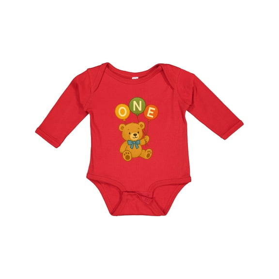 Inktastic 1st Birthday Teddy Bear Balloons Boys or Girls Long Sleeve Baby Bodysuit