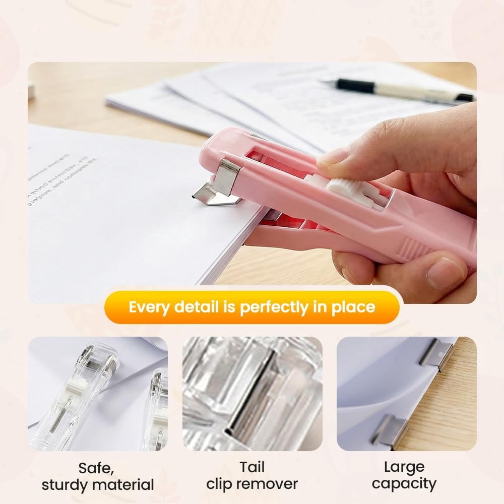 2026 Upgrade Portable Binder Clip Stapler, Includes 100 Reusable Clips, Handheld Paper Clip Dispenser, Mini Push Stapler Clamp Staplers for Handheld Paper Clam Clip Dispenser