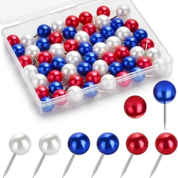 60 Pcs Push Pins, Thumb Tacks for D rative Wall, Pearl White Blue Red Thumbtacks for Bulletin Board Corkboard Map Calendar Photo Home Office