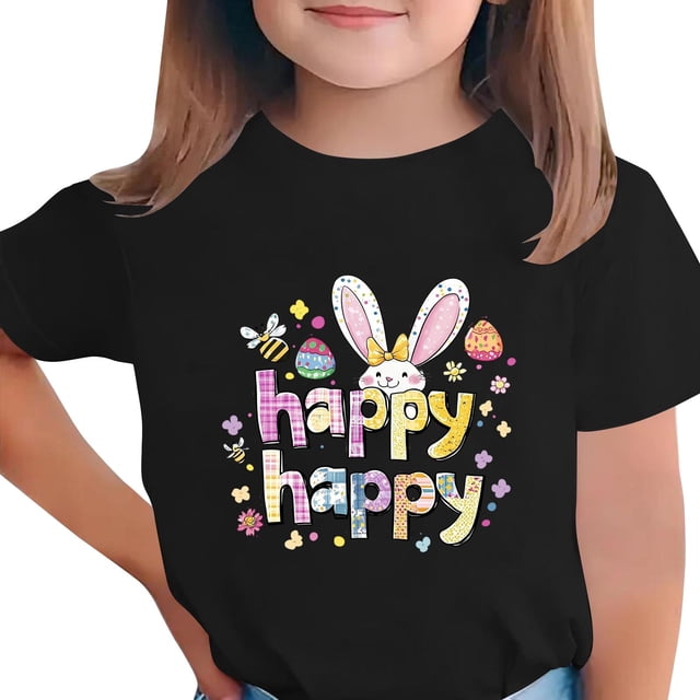 Manga Corta Crop Top para Niños Pascua Impresa Cuello Redondo Casual Tee 3-14 Años