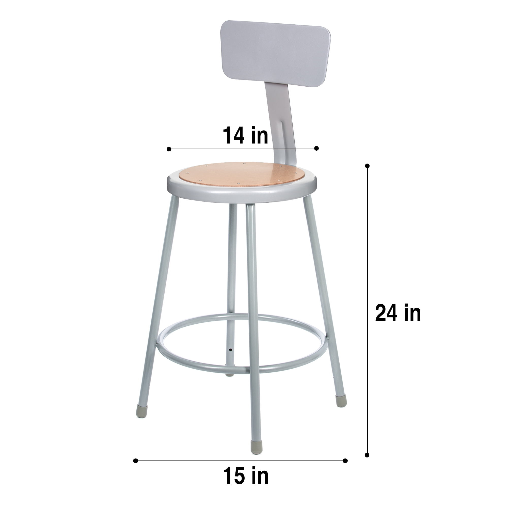 Hampden Furnishings Flynn Collection 24" Masonite/Steel Stool with Backrest, Grey, 2 Pack