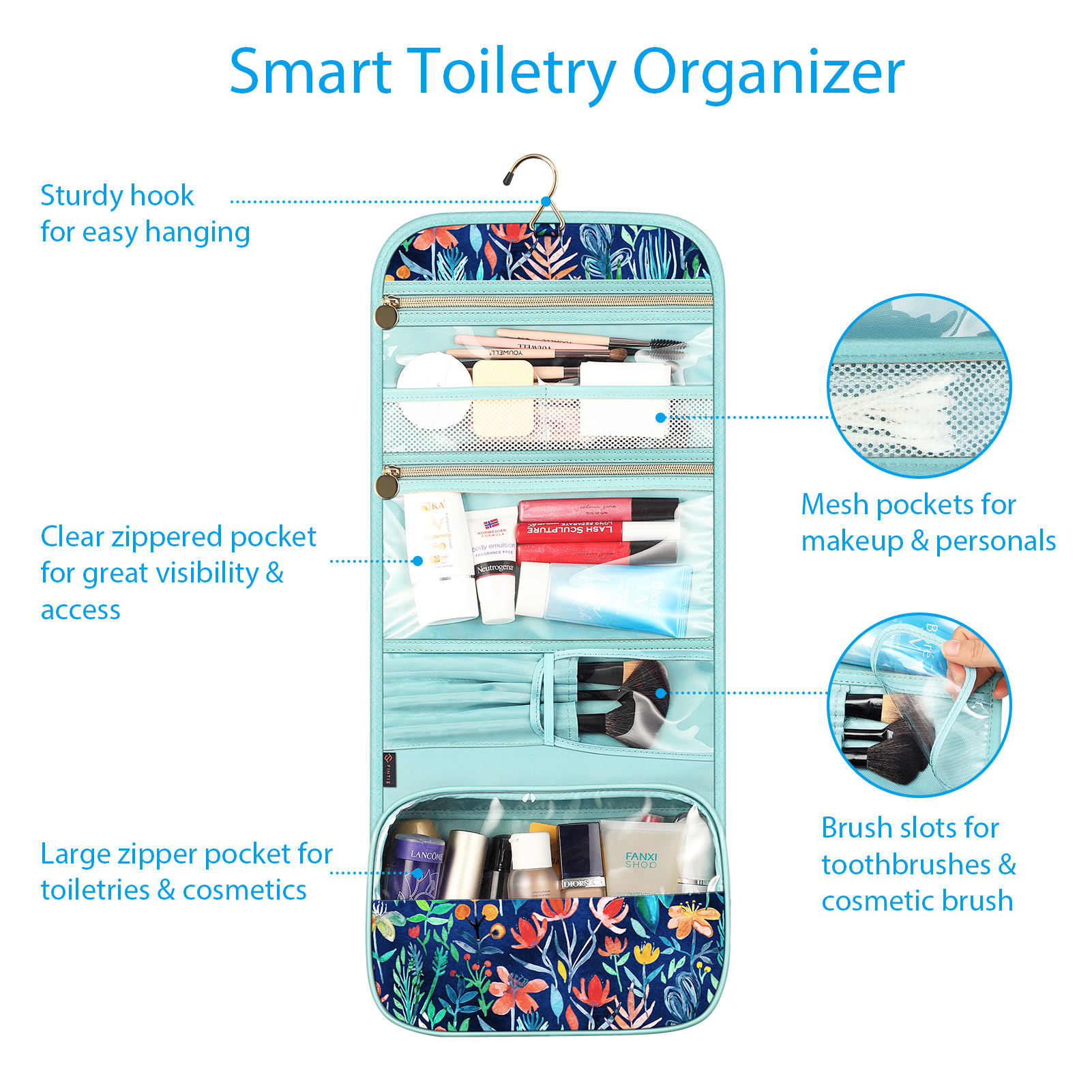 Fintie Portable Toiletry Bag, Jungle Night photo 4