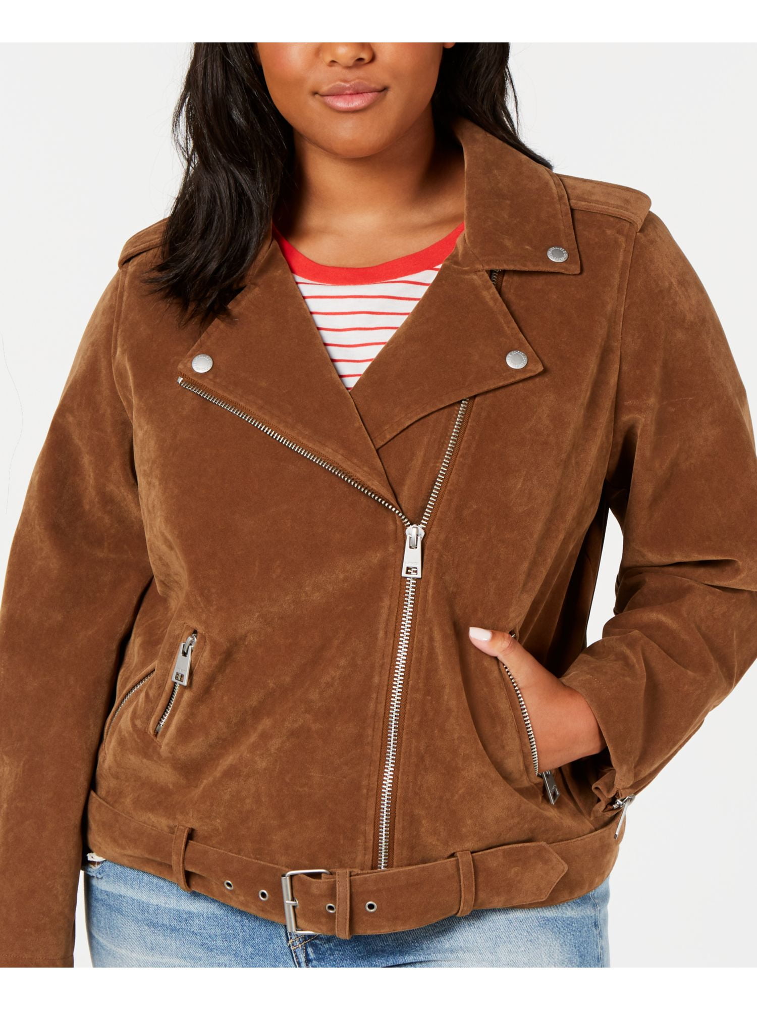 LEVI'S Womens Brown Belted Faux Suede Motorcycle Jacket Plus 3X -  