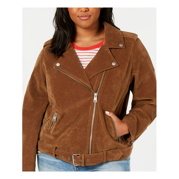 LEVI'S Womens Brown Belted Faux Suede Motorcycle Jacket Plus 3X -  