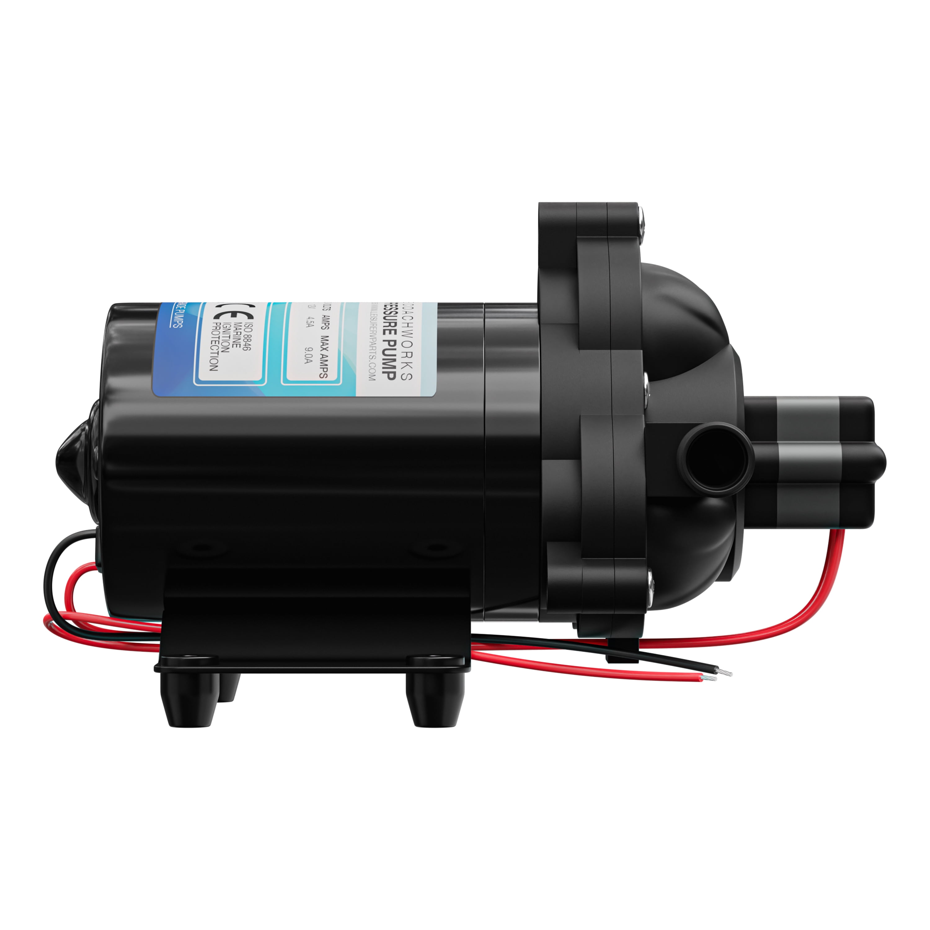 Leisure Coachworks Fresh Water Pump, 12V DC Self Priming Diaphragm Water Pump, 3.5 GPM with Adapters, Strainer Filter for RV, Yacht, Garden, Camper