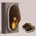 thumbnail image 4 of House Slippers for Women Men Comfy Memory Foam Casual Solid Color Fuzzy Winter Slip on Indoor Home Shoes Coffee Size 10, 4 of 6